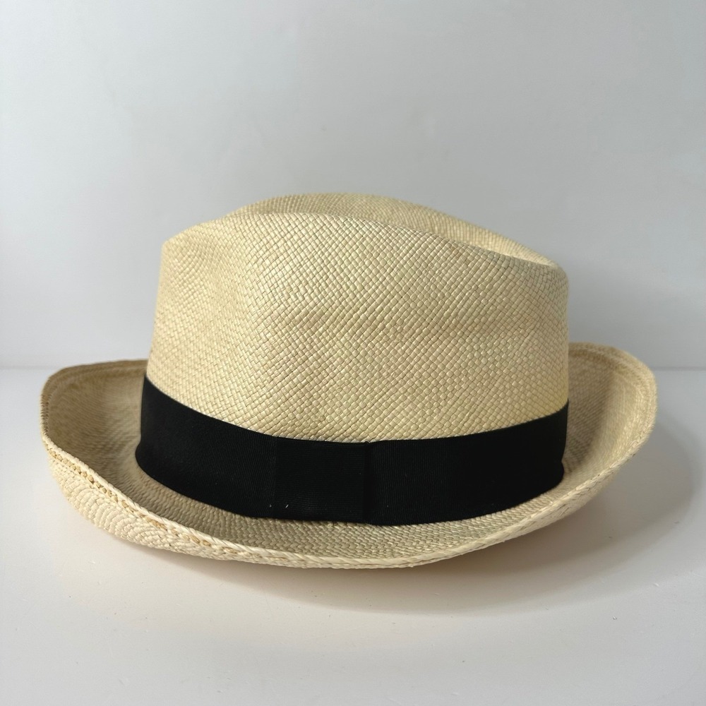 Genuine Panama Hat Ecuador 100% Paja Toquilla Straw Fedora Trilby Summer Sz 57 M